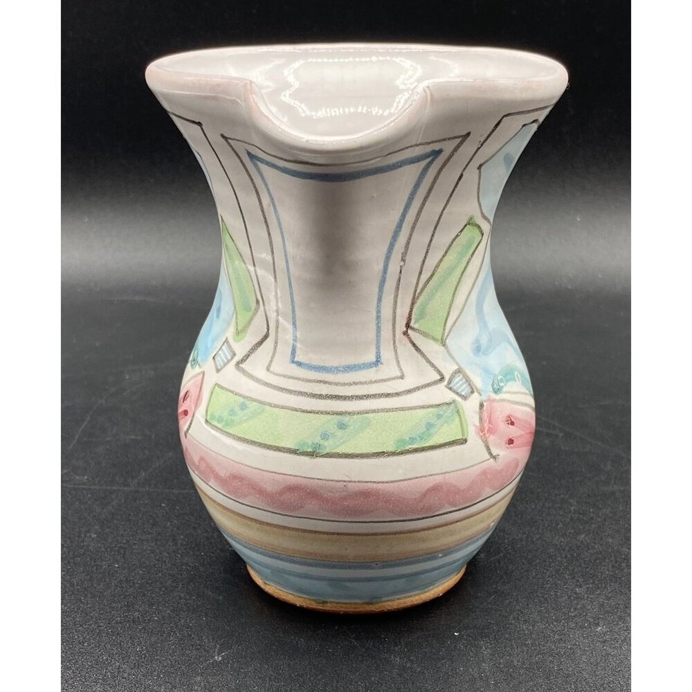Vivian Jehn Redware Pottery 5” Pitcher Mackenzie Childs Style Pastel Colors - Picture 10 of 14